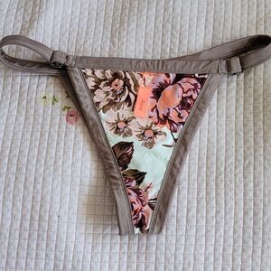 Maaji Floral Triangle Bikini Bottom with Taupe Trim